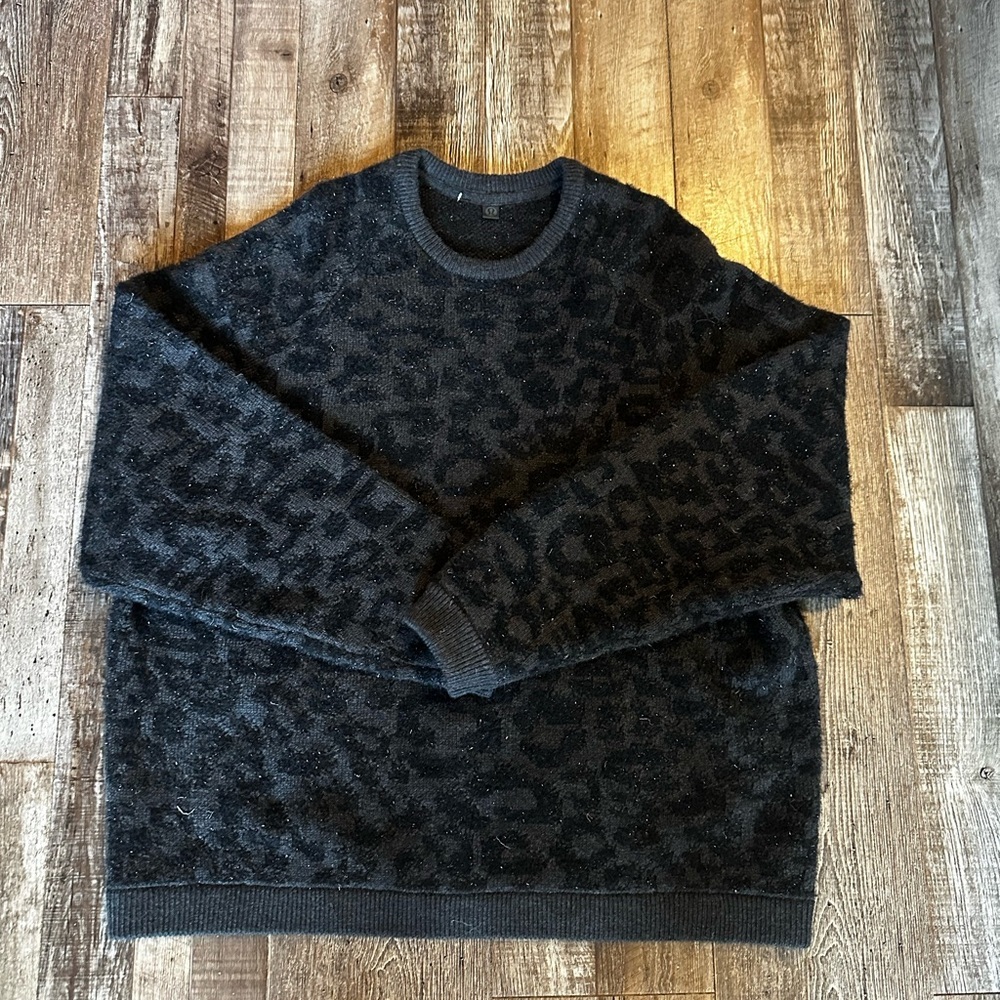 Lululemon Wool-Blend Jacquard Sweater Knit Leopard Graphite Grey Black XL - Picture 2 of 7